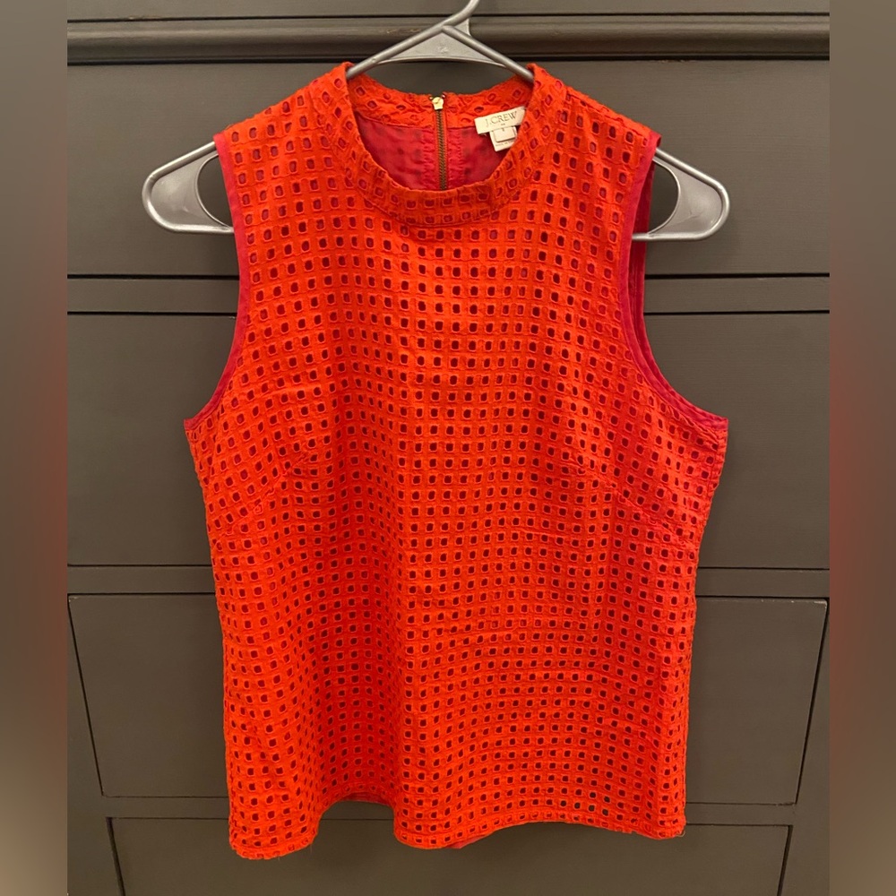 J Crew red-orange sleeveless eyelet top, size 8